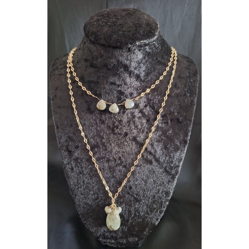 Banana Republic Layered Gold-tone Necklace with Gray Teardrop Stones-EUC - Picture 1 of 5